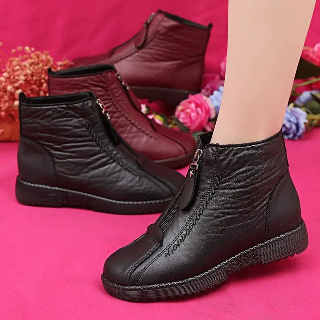 Women's Fleece-Lined Slip-Resistant Leather Ankle Boots