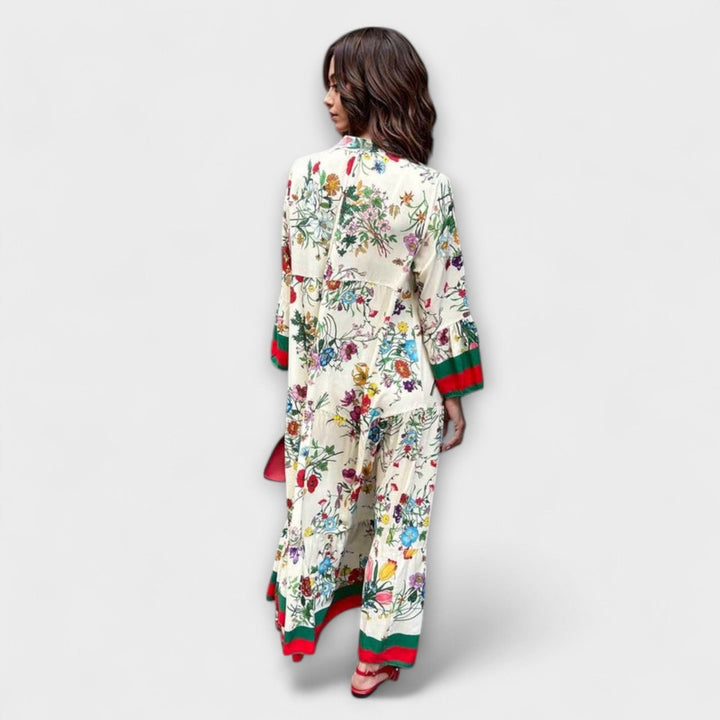 Women's Floral Bell-Sleeve Tiered Maxi Dress