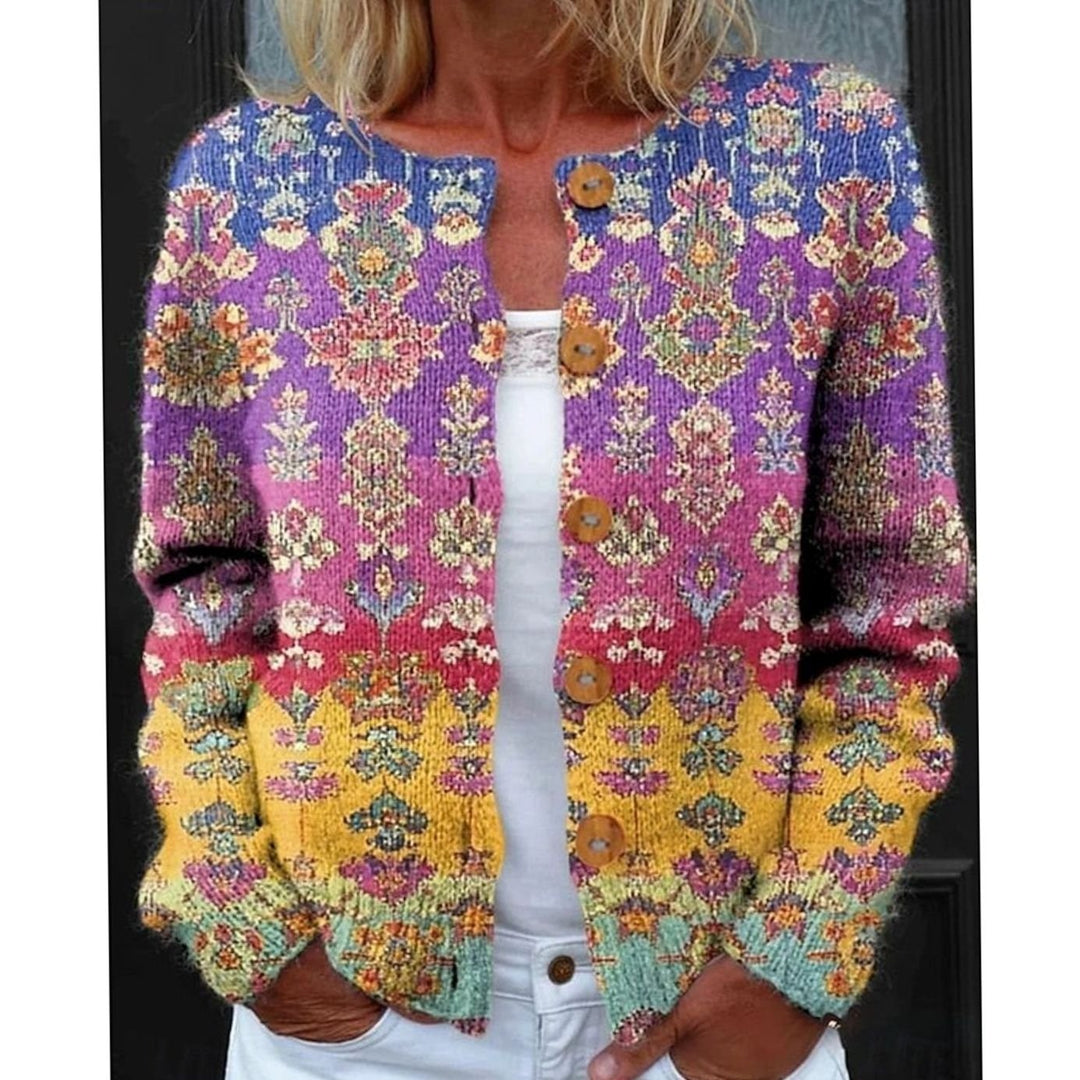 Women's Floral Button-Front Long Sleeve Knit Cardigan