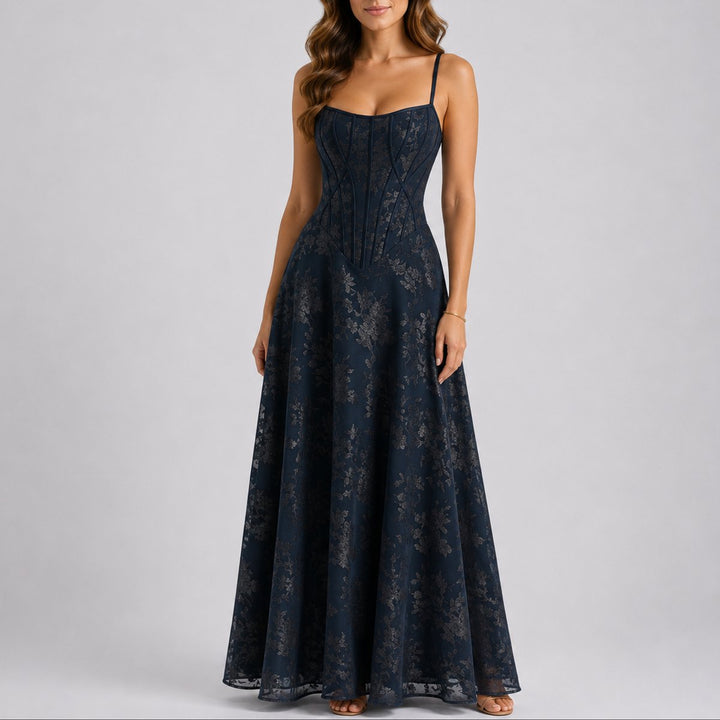 Women's Floral Corset Maxi Fall Wedding Guest Dress