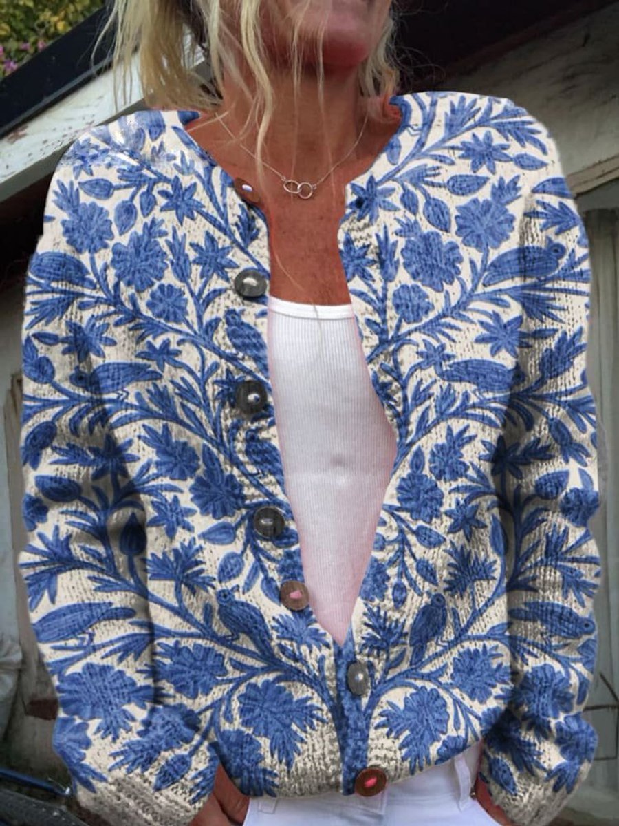 Women's Floral Embroidered Button-Front Knit Cardigan - Style 1