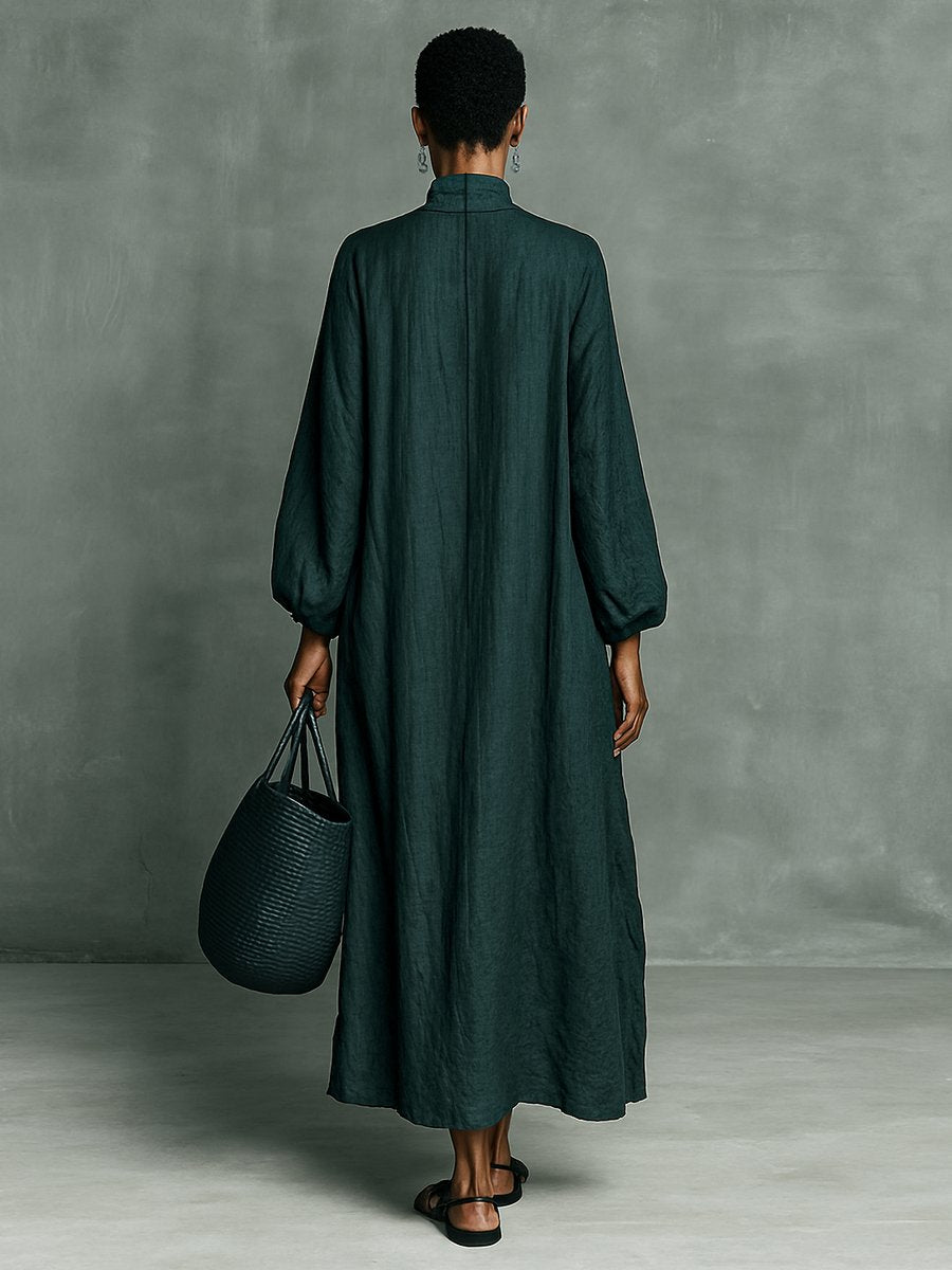 Women's Floral Embroidered Mock Neck Long Sleeve Maxi Dress