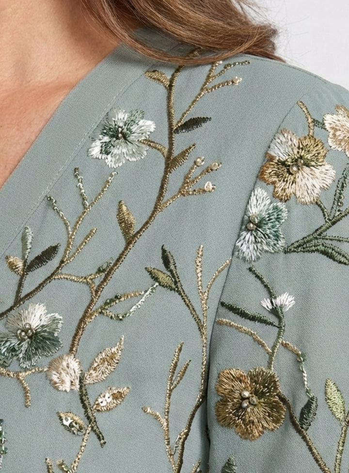 Women's Floral Embroidered Short Sleeve Maxi Dress V-Neck