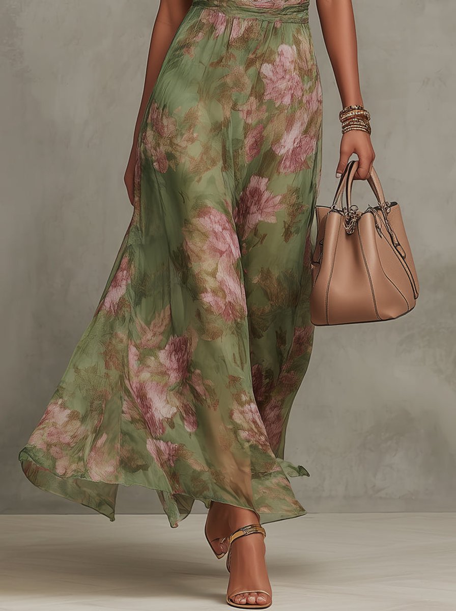 Women's Floral Halter Neck Sleeveless Maxi Dress