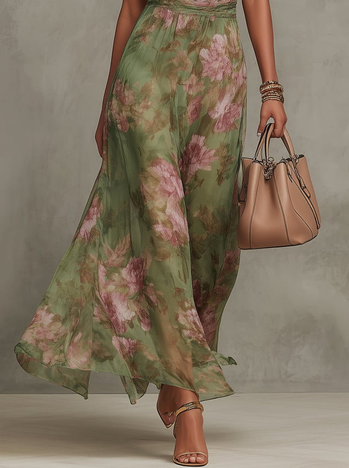 Women's Floral Halter Neck Sleeveless Maxi Dress