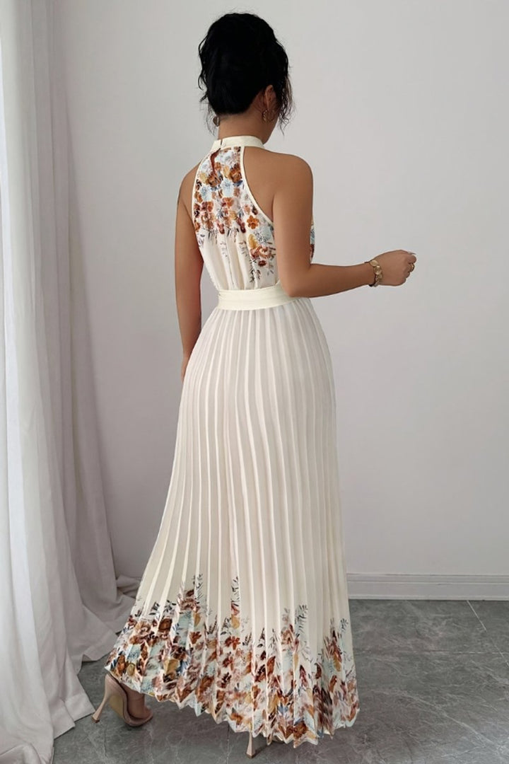 Women's Floral Halter Pleated Maxi Evening Gown