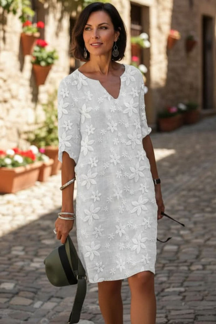 Women's Floral Lace V-Neck Evening Gown Midi Dress