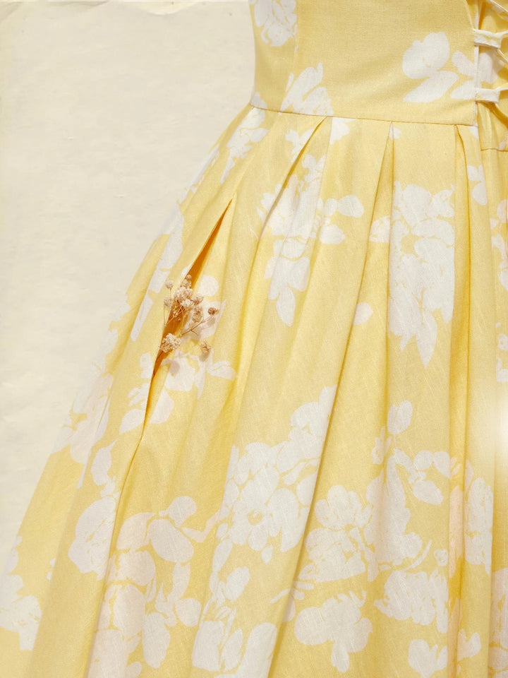 Women's Floral Pleated A-Line Sleeveless Midi Dress