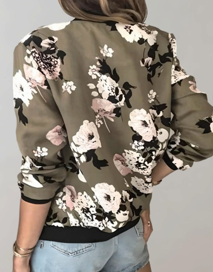 Women's Floral Print Zip-Up Bomber Jacket