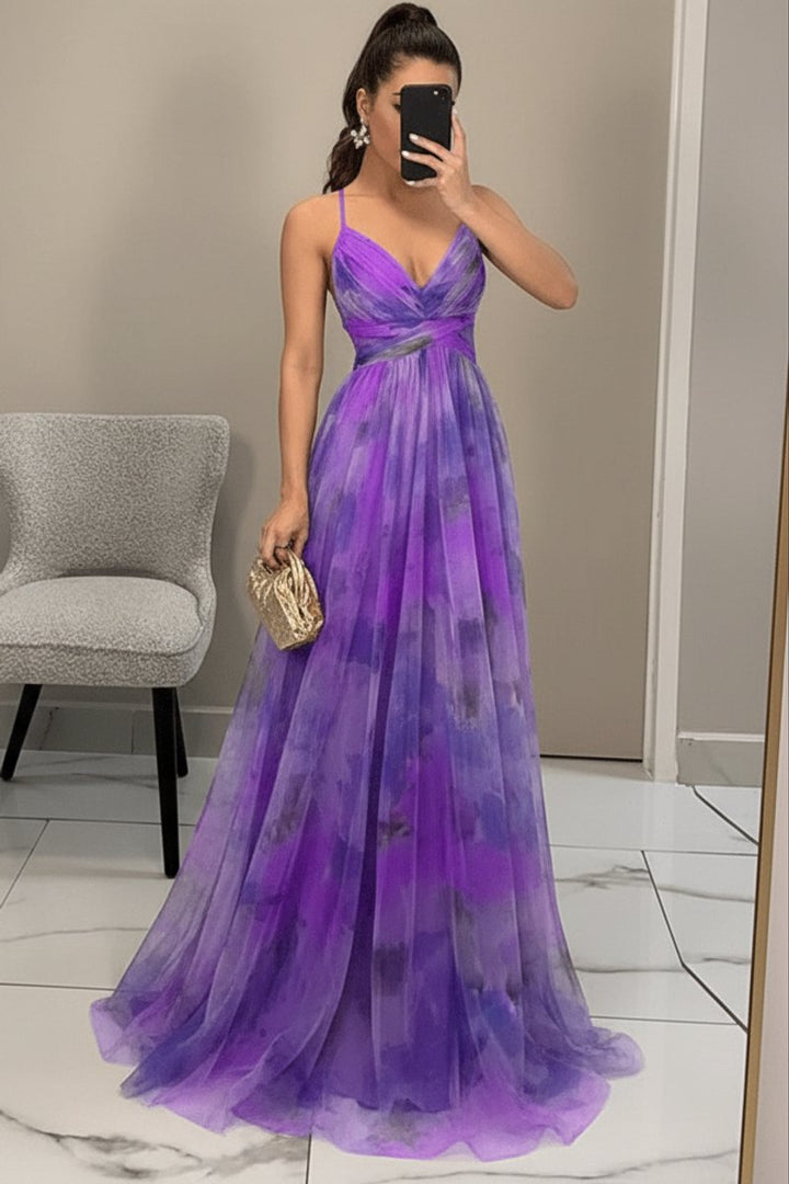 Women's Floral Spaghetti-Strap V-Neck Cocktail Dress Maxi Gown