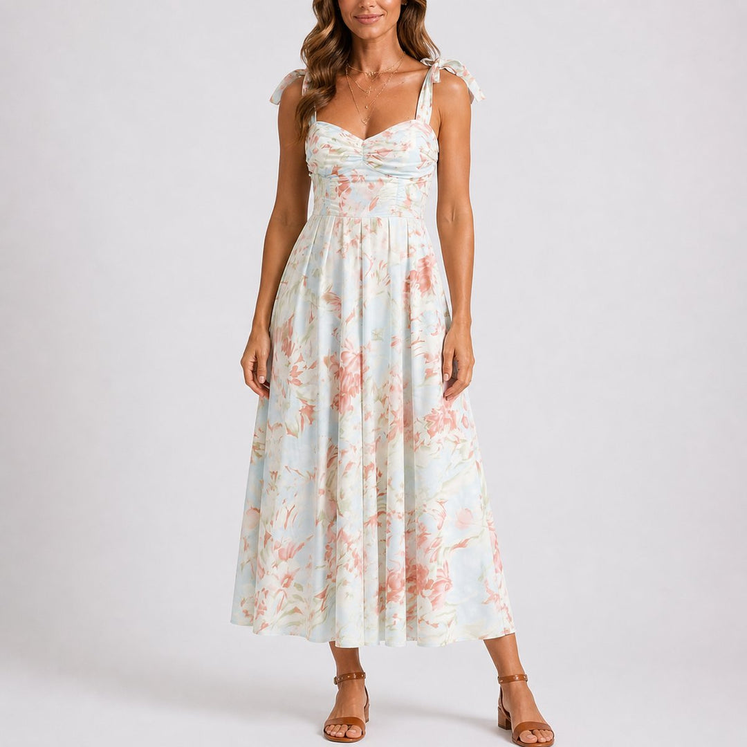 Women's Floral Sweetheart A-Line Midi Fall Wedding Guest Dress - Floral