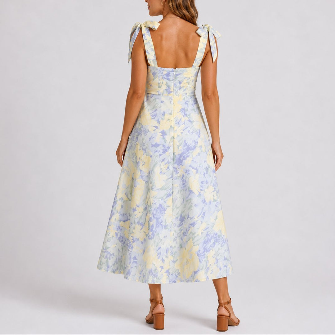 Women's Floral Sweetheart A-Line Midi Fall Wedding Guest Dress
