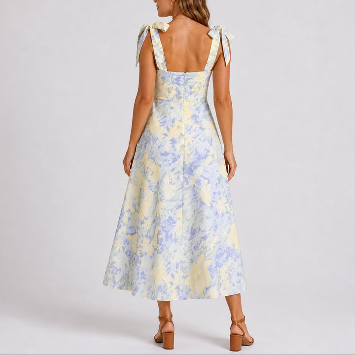Women's Floral Sweetheart A-Line Midi Fall Wedding Guest Dress
