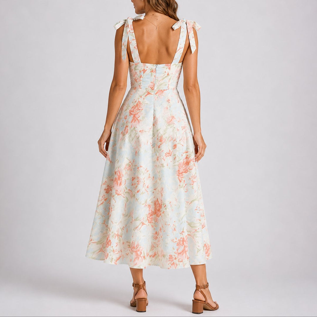 Women's Floral Sweetheart A-Line Midi Fall Wedding Guest Dress