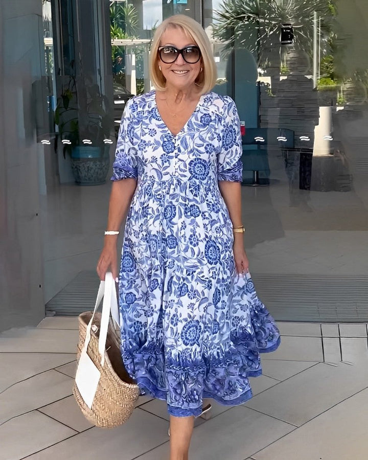 Women's Floral V-Neck Elegant Dress Tiered Maxi