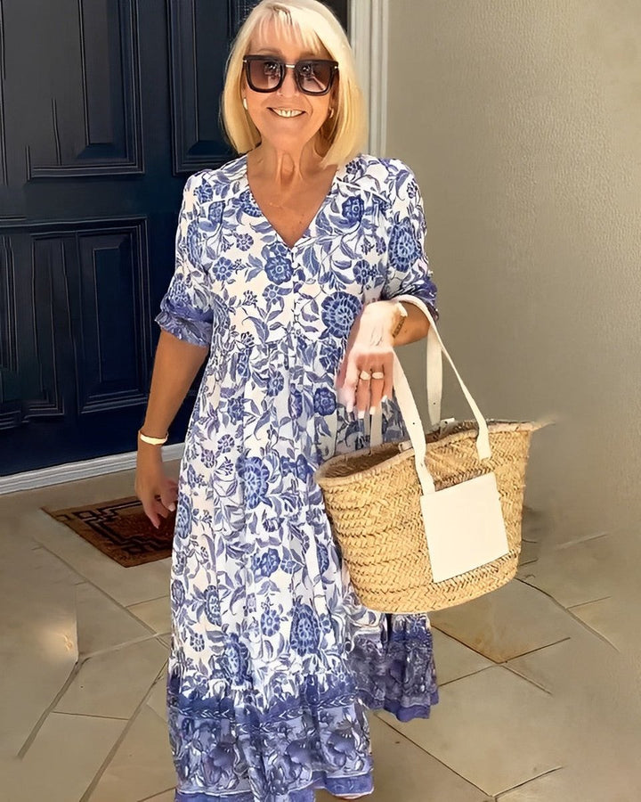 Women's Floral V-Neck Elegant Dress Tiered Maxi