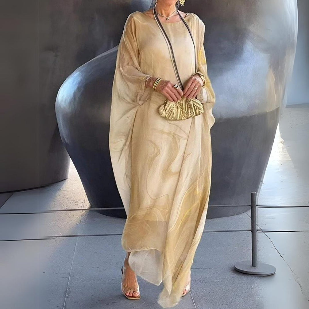 Women's Flowy Batwing-Sleeve Maxi Long Sleeve Dress - Yellow