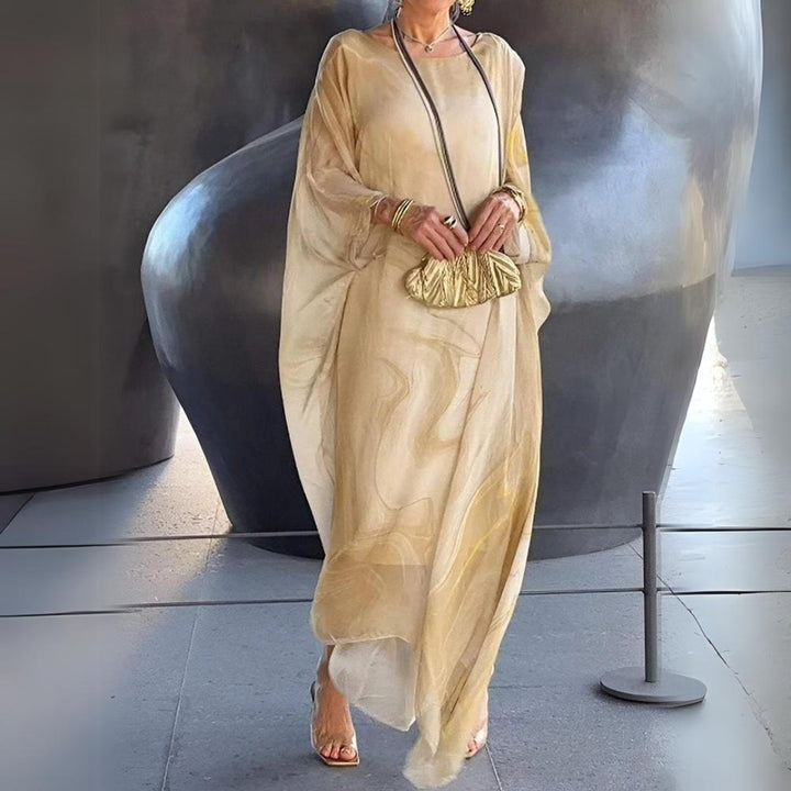 Women's Flowy Batwing-Sleeve Maxi Long Sleeve Dress - Yellow