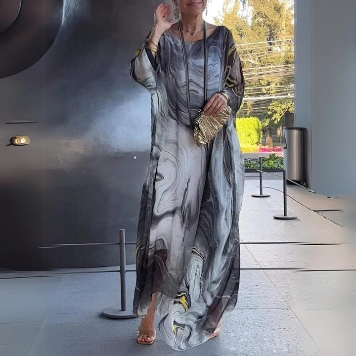 Women's Flowy Batwing-Sleeve Maxi Long Sleeve Dress - Gray