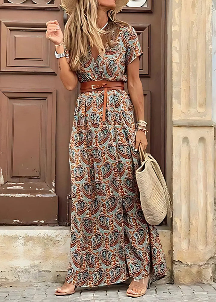 Women's Flowy Boho Maxi Dress Relaxed Lightweight Long - Brown
