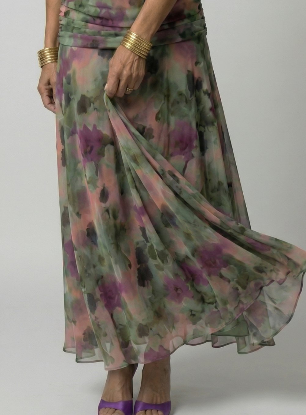 Women's Flowy Midi Dress Draped V-Neck Off-Shoulder Floral