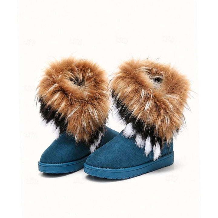 Women's Fluffy Fur-Trim Slip-On Snow Boots - Blue