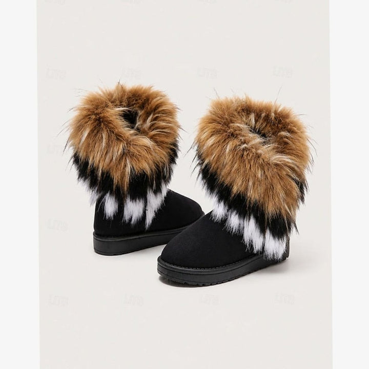 Women's Fluffy Fur-Trim Slip-On Snow Boots - Black