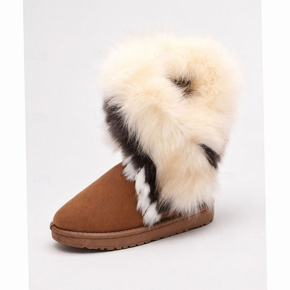 Women's Fluffy Fur-Trim Slip-On Snow Boots - White / Yellow