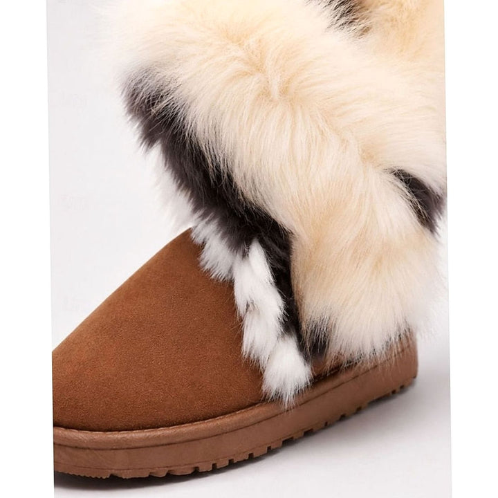 Women's Fluffy Fur-Trim Slip-On Snow Boots