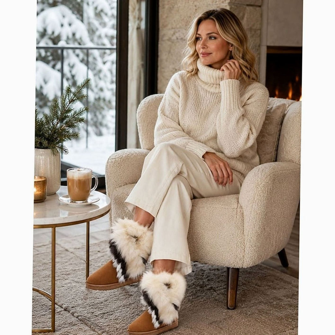 Women's Fluffy Fur-Trim Slip-On Snow Boots