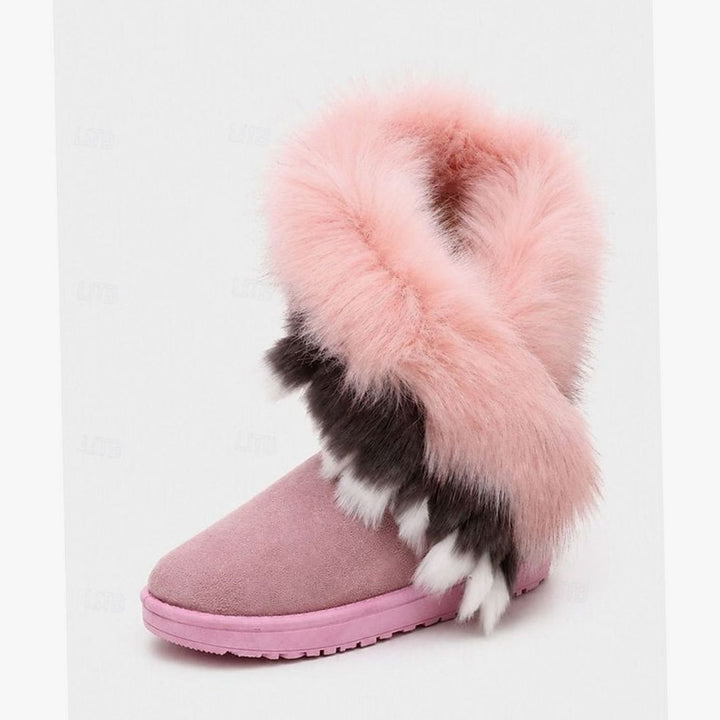 Women's Fluffy Fur-Trim Slip-On Snow Boots - Pink