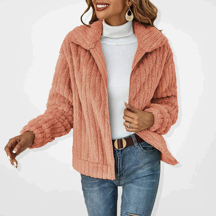 Women's Fluffy Plush Zip-Up Oversized Cardigan Jacket - Pink