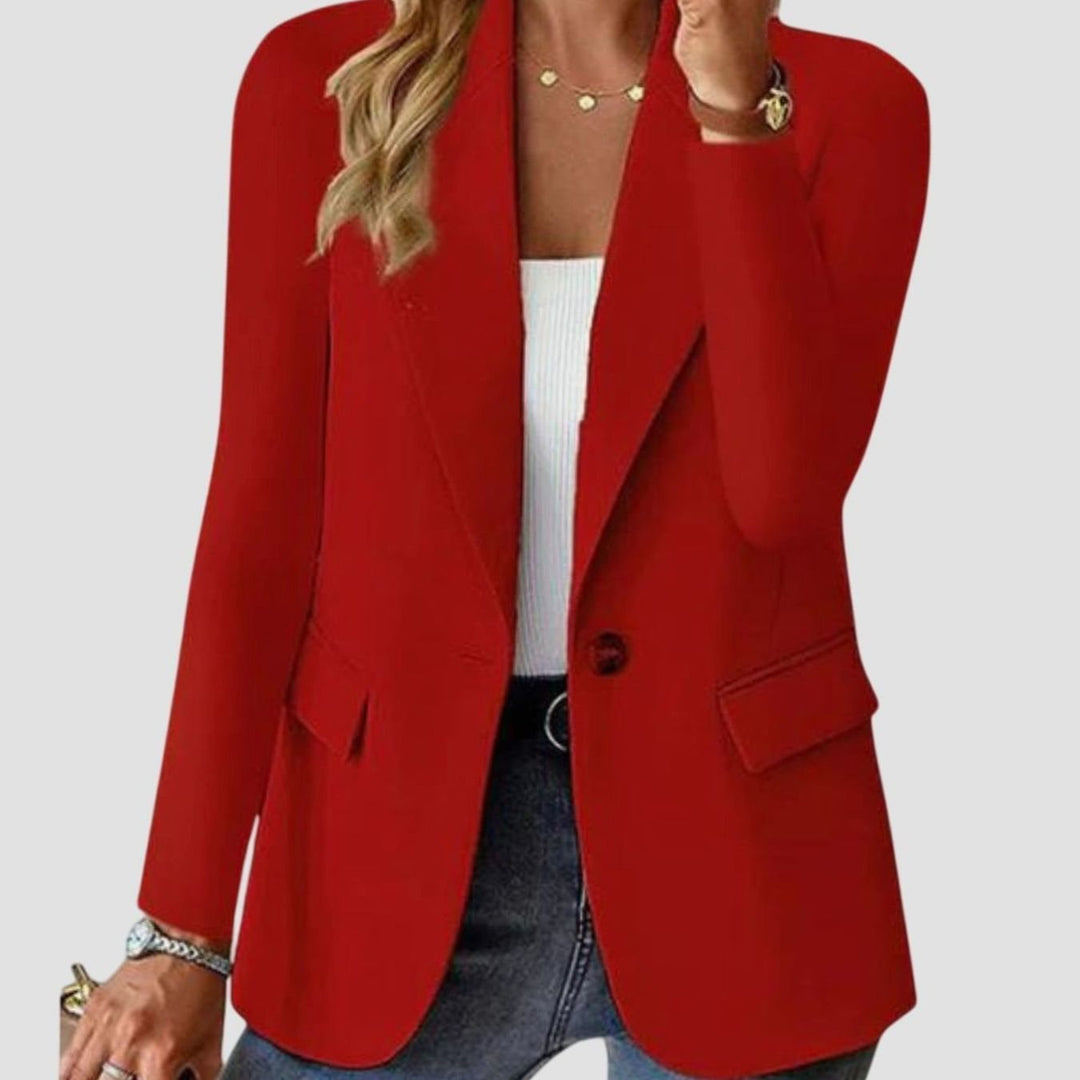Women's Formal Blazer Structured Single-Button Long-Sleeve Jacket - Red
