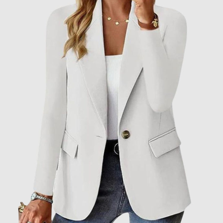 Women's Formal Blazer Structured Single-Button Long-Sleeve Jacket - White