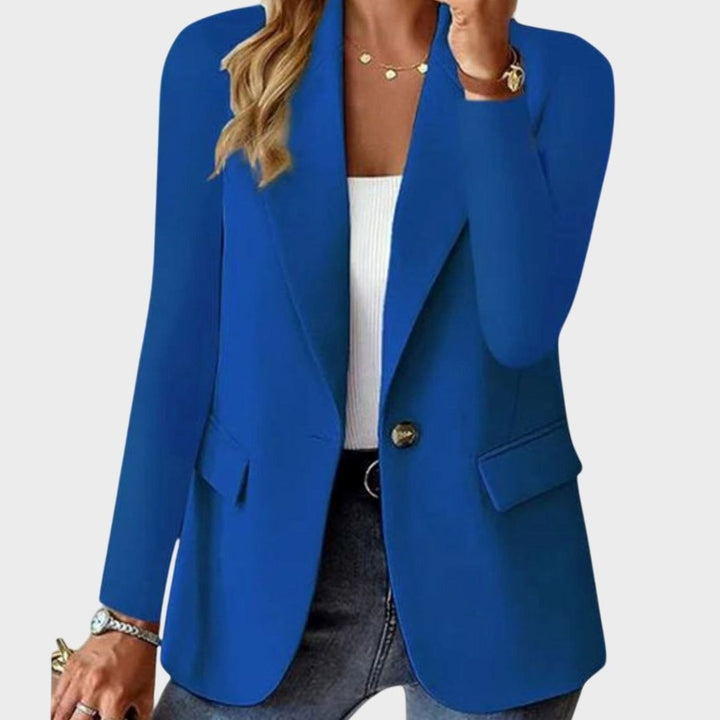 Women's Formal Blazer Structured Single-Button Long-Sleeve Jacket - Blue