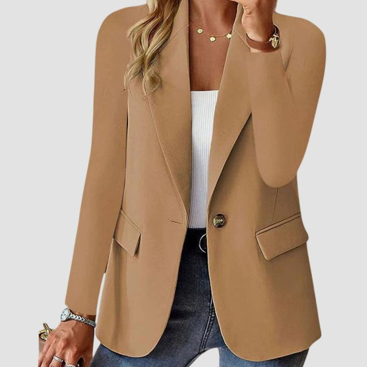 Women's Formal Blazer Structured Single-Button Long-Sleeve Jacket - Brown