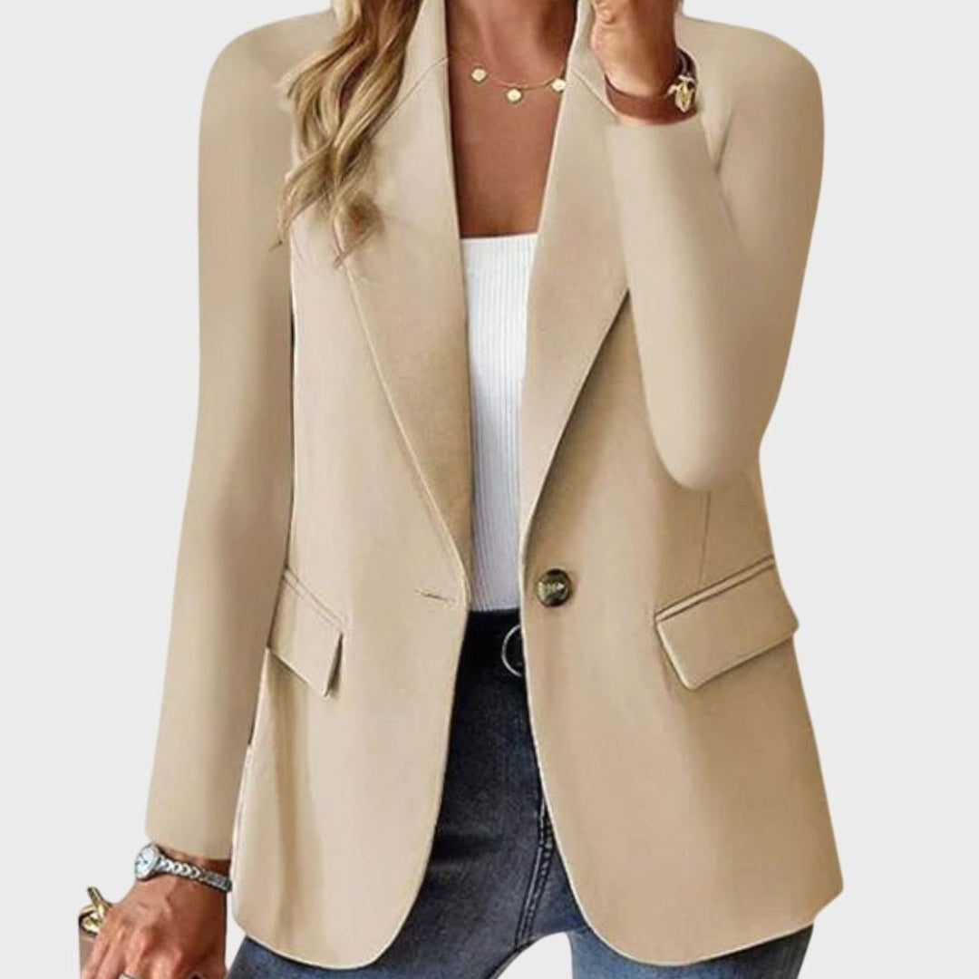 Women's Formal Blazer Structured Single-Button Long-Sleeve Jacket - Beige