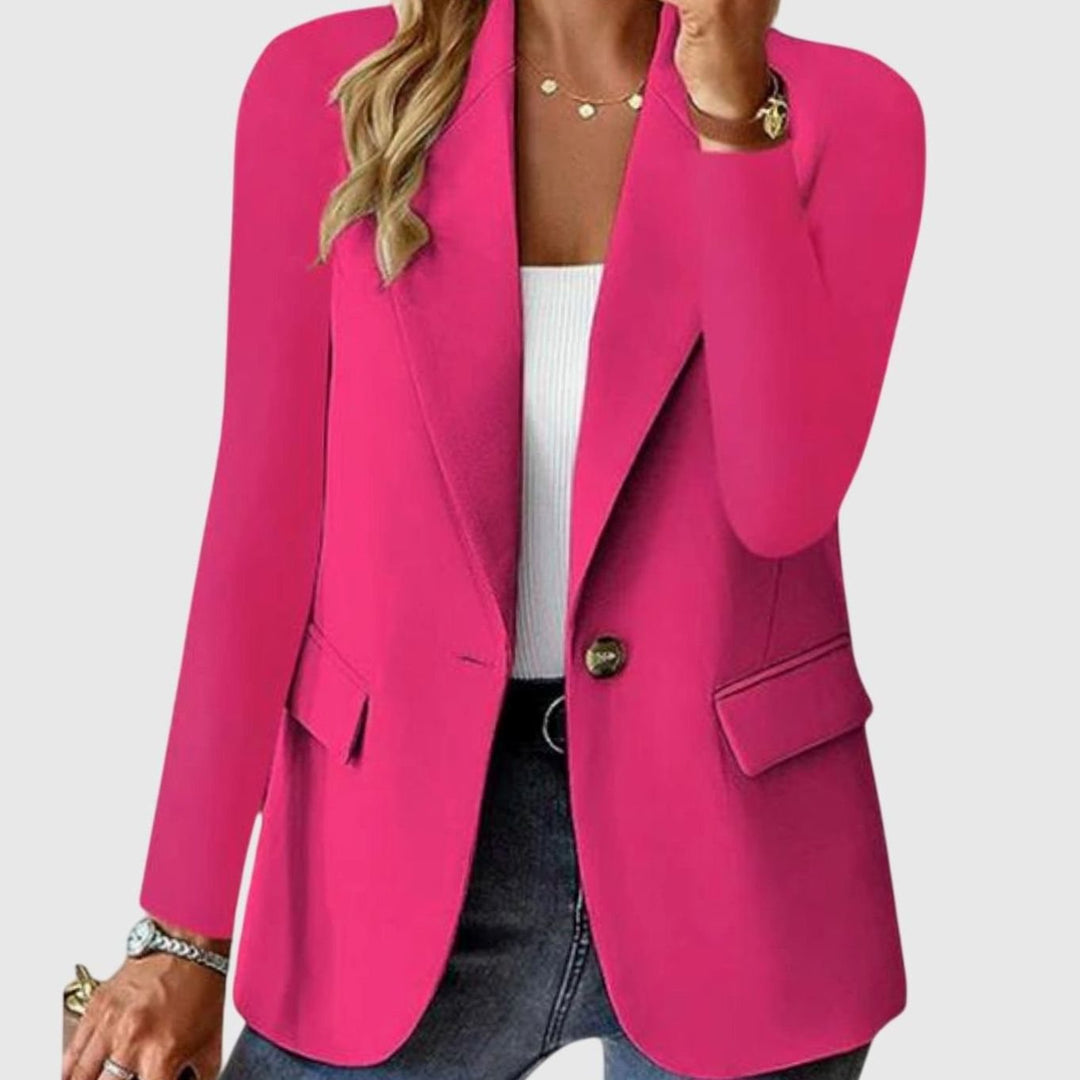 Women's Formal Blazer Structured Single-Button Long-Sleeve Jacket - Pink