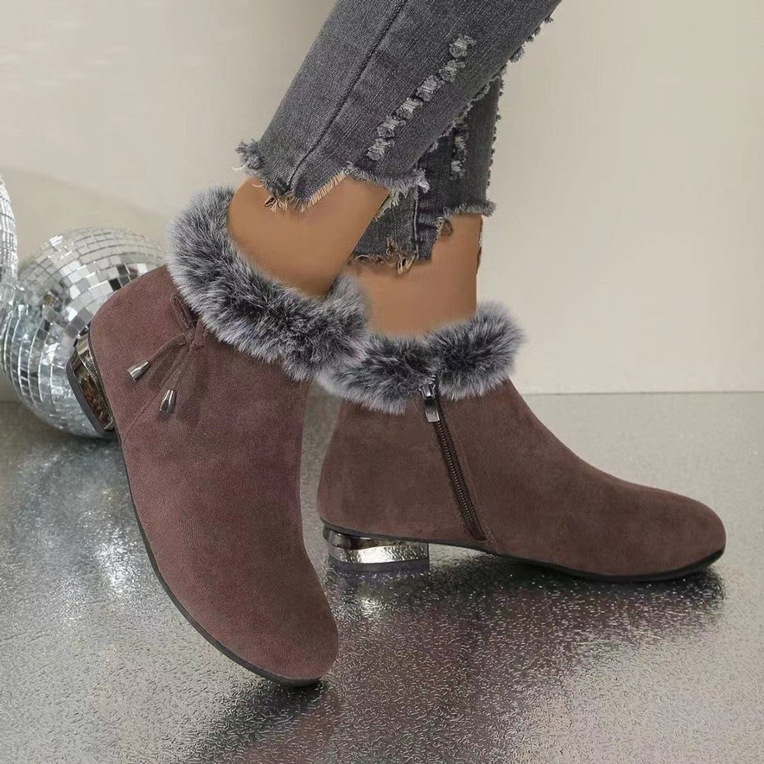 Women's Fur-Trim Suede Flat Ankle Boots