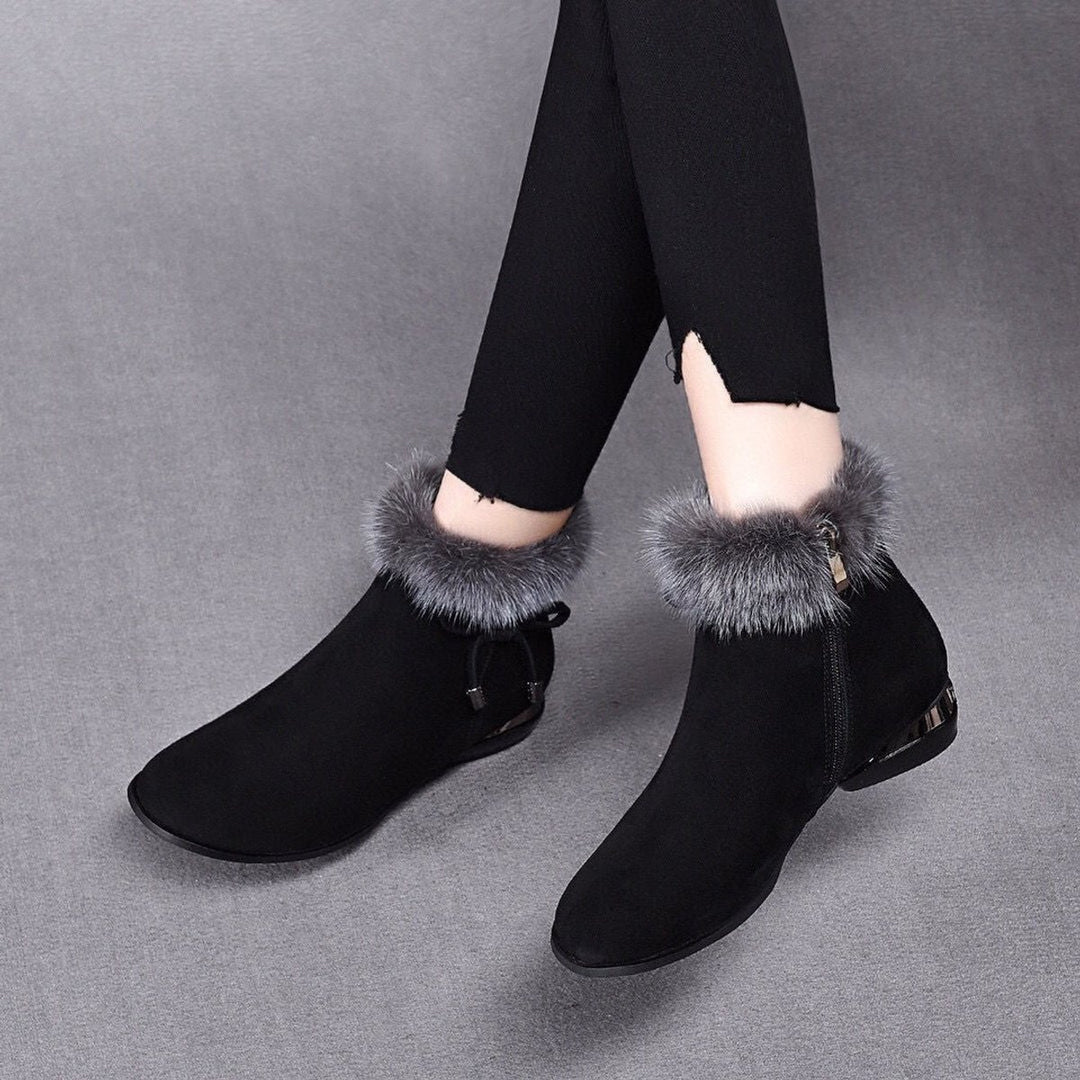 Women's Fur-Trim Suede Flat Ankle Boots