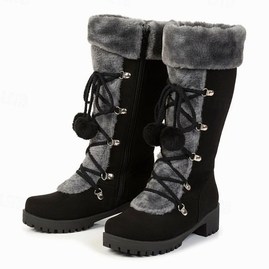 Women's Fur-Trimmed Lace-Up Mid-Calf Snow Boots