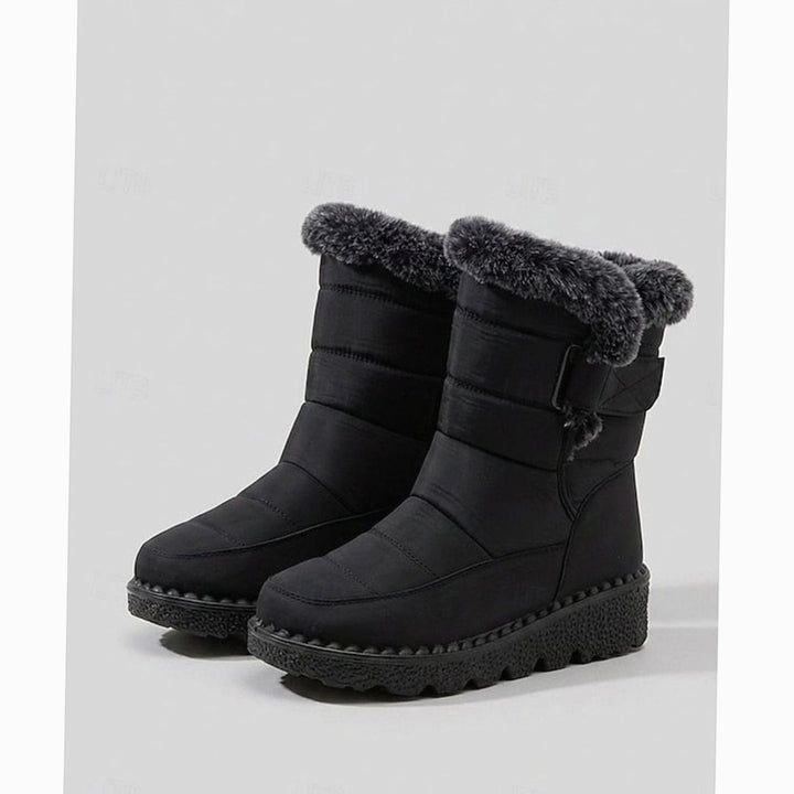 Women's Fur-Trimmed Quilted Snow Boots Waterproof Winter - Black