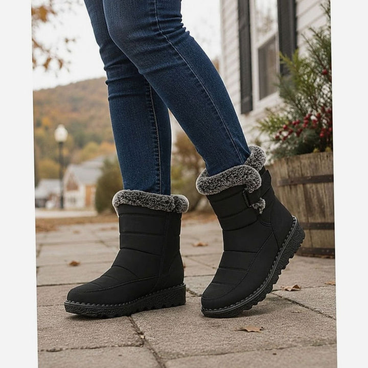 Women's Fur-Trimmed Quilted Snow Boots Waterproof Winter