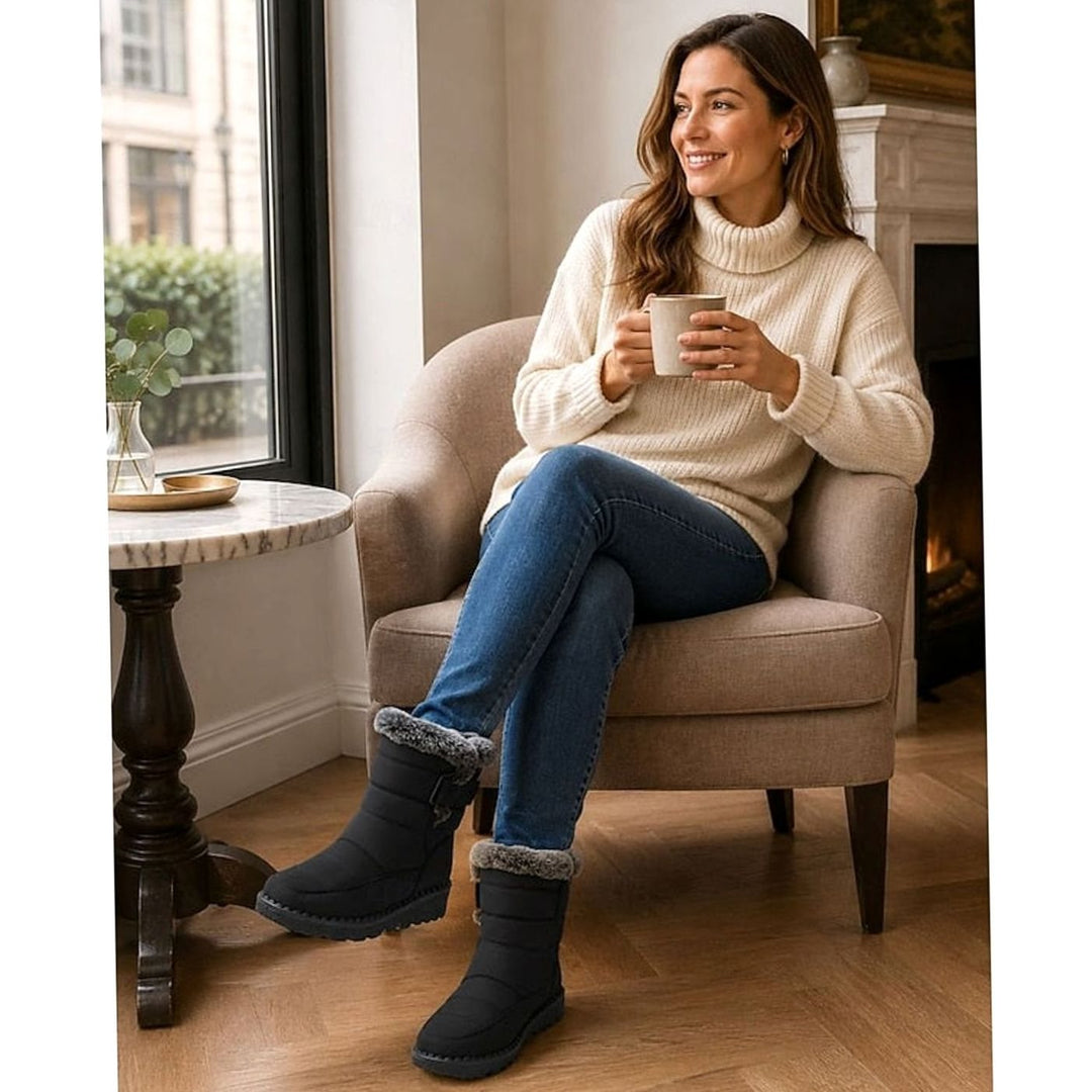 Women's Fur-Trimmed Quilted Snow Boots Waterproof Winter