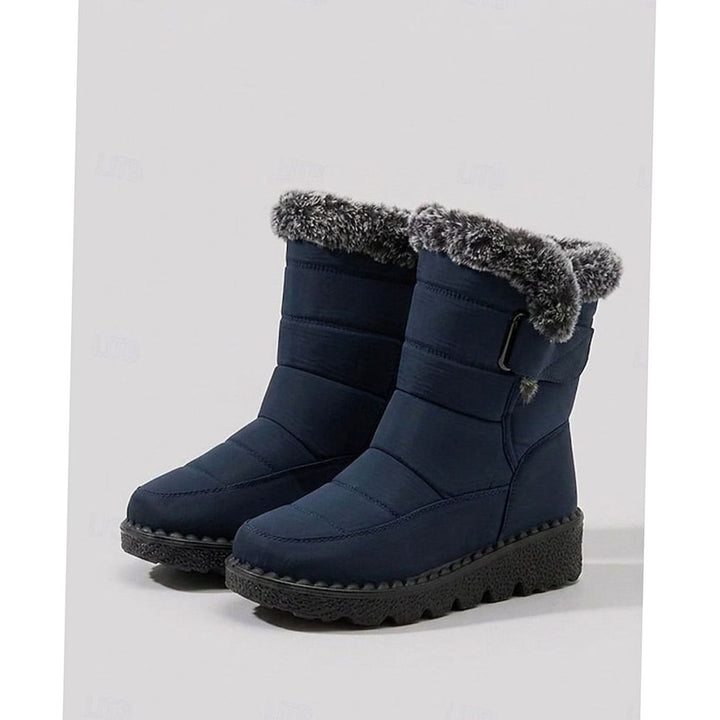 Women's Fur-Trimmed Quilted Snow Boots Waterproof Winter - Blue