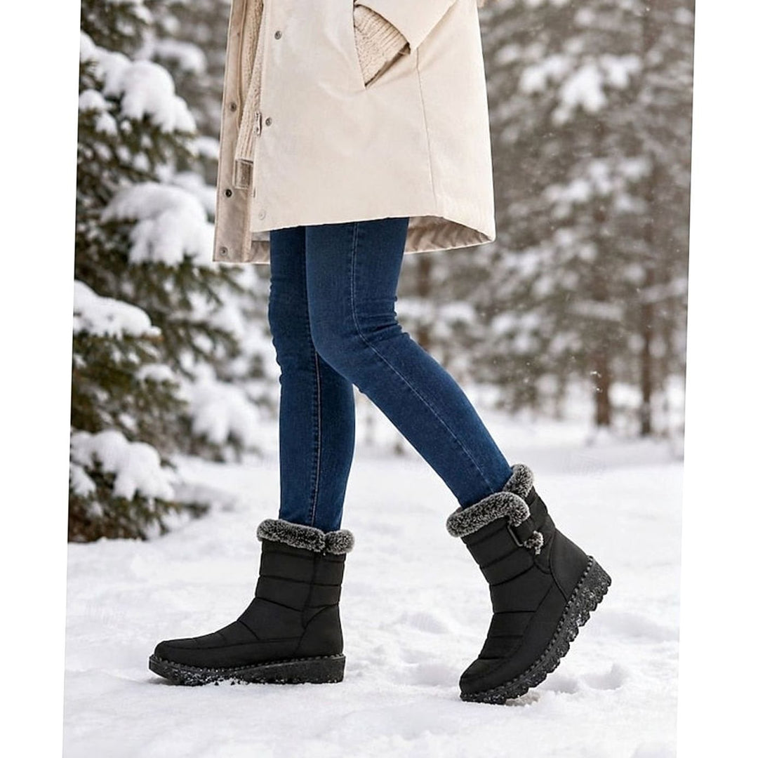 Women's Fur-Trimmed Quilted Snow Boots Waterproof Winter
