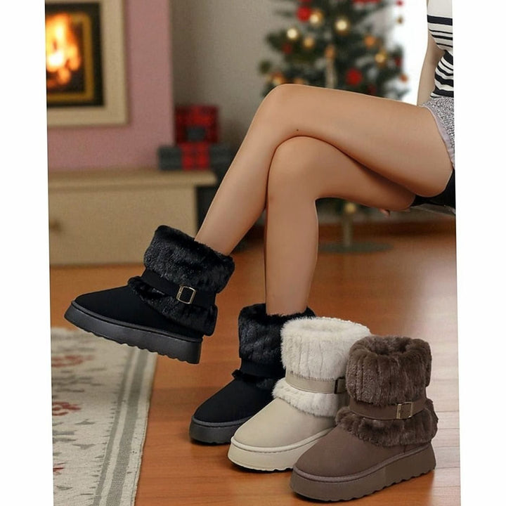 Women's Fur-Trimmed Slip-On Winter Snow Boots, Black