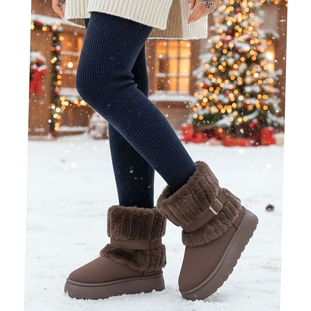Women's Fur-Trimmed Slip-On Winter Snow Boots, Black - Coffee