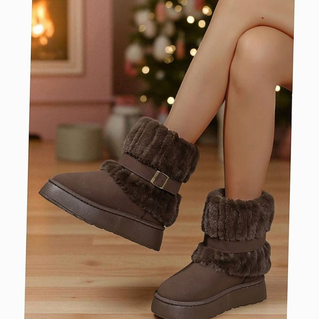Women's Fur-Trimmed Slip-On Winter Snow Boots, Black