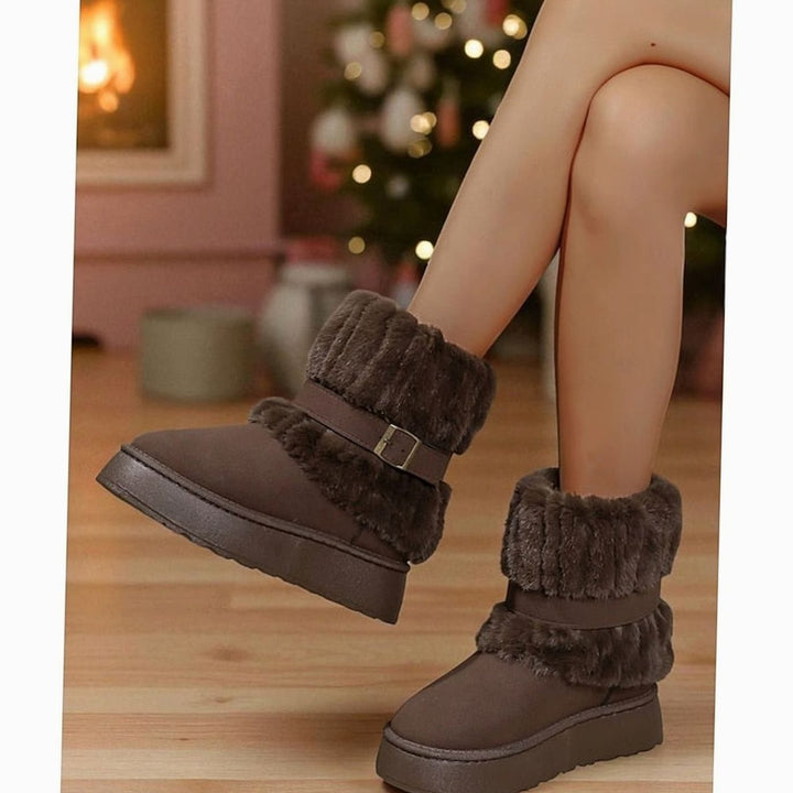 Women's Fur-Trimmed Slip-On Winter Snow Boots, Black